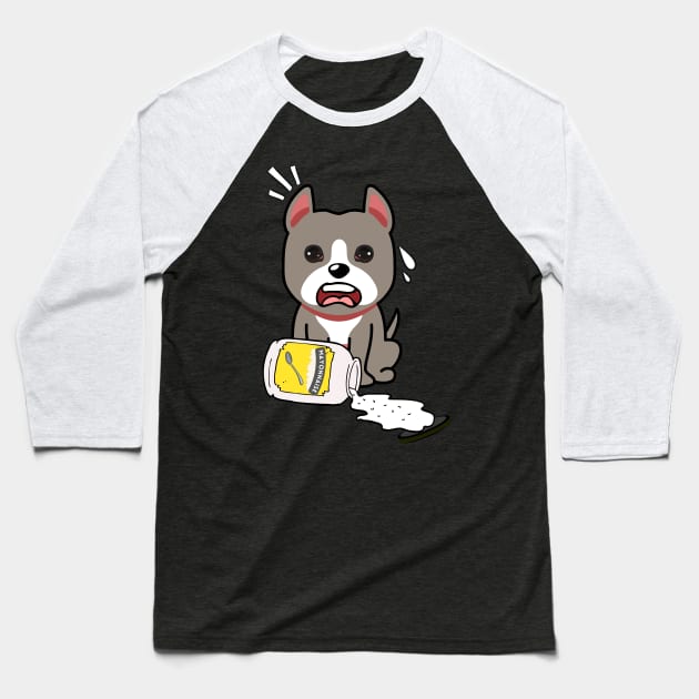 Funny grey Dog spilled a jar of mayonnaise Baseball T-Shirt by Pet Station